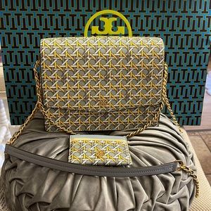 Tory Burch Robinson Printed basket weave chain strap mini Shoulder bag